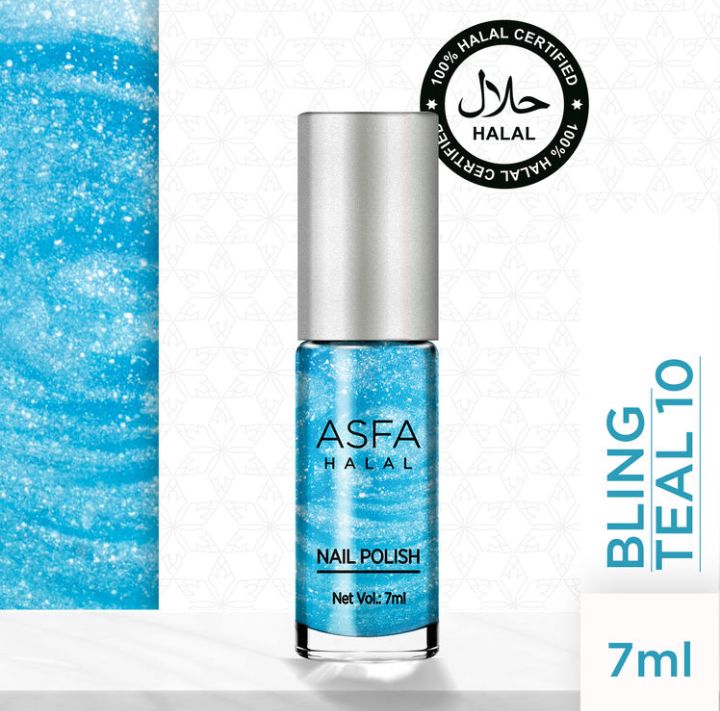 Asfa halal Nail Polish, Sparkle, Bling Teal 10, (7ml)