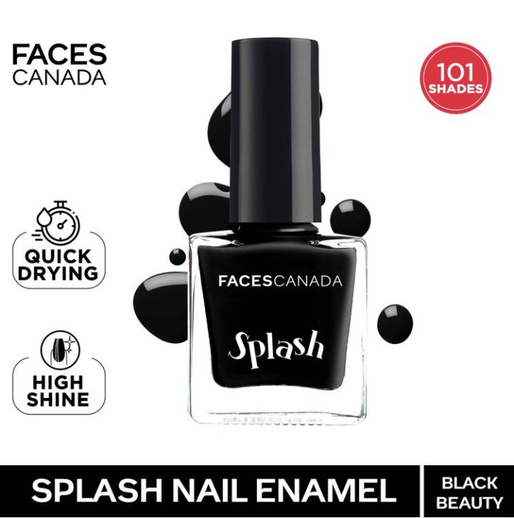Faces Canada Splash Nail Enamel | Fast Dry High Shine | Long Lasting | No Chip Formula | No Harmful Chemicals | Shade - Black Beauty 8ml