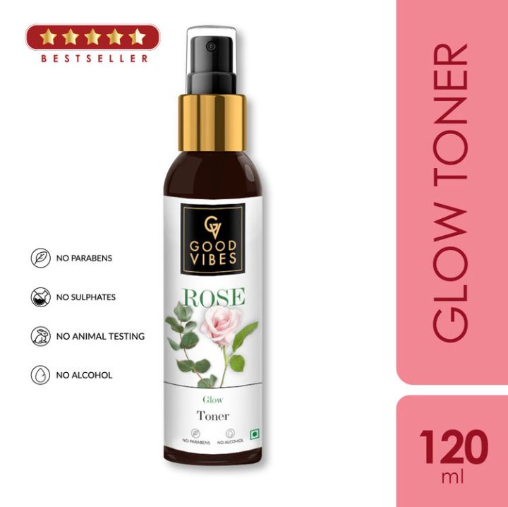 Good Vibes Rose Glow Toner | Lightweight, Brightening With Honey | No Alcohol, No Sulphates, No Parabens, No Mineral Oil, No Animal Q&A Testing (120 ml)