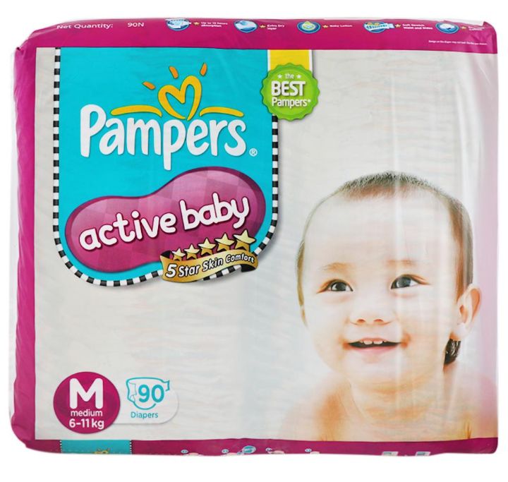 Pampers Active Baby Diapers (M) 90 count (6 - 11 kg)