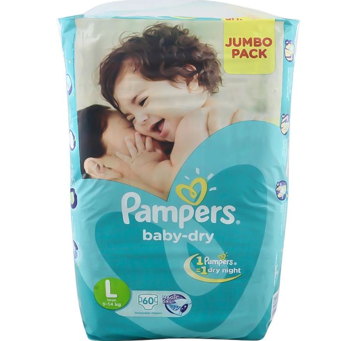 Pampers Baby Dry Diapers (L) 60 count (9 - 14 kg)