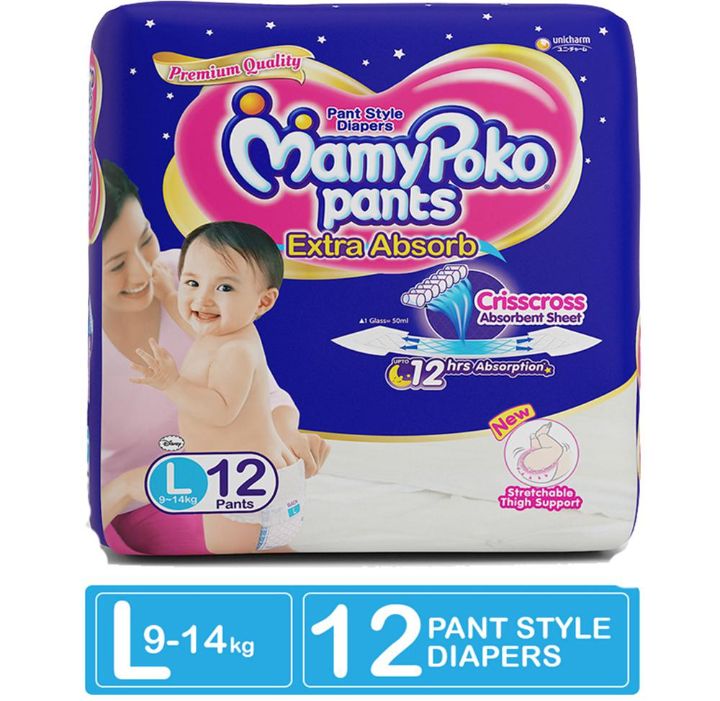 MamyPoko Extra Absorb Pants (L) 12 count (9 - 14 kg)
