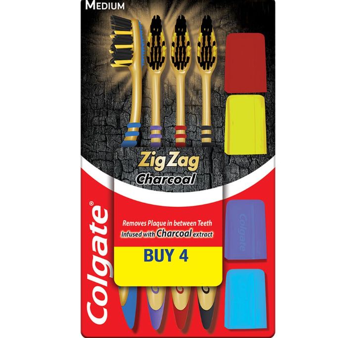 Colgate Zig Zag Charcoal (Medium) Toothbrush 4 pcs