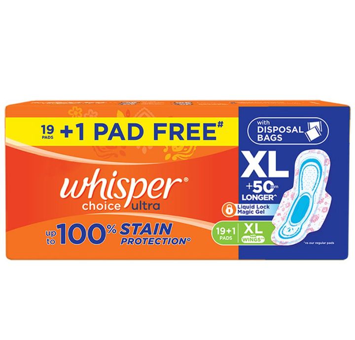 Whisper Choice Ultra Sanitary Napkin with Wings (XL) - 20pads