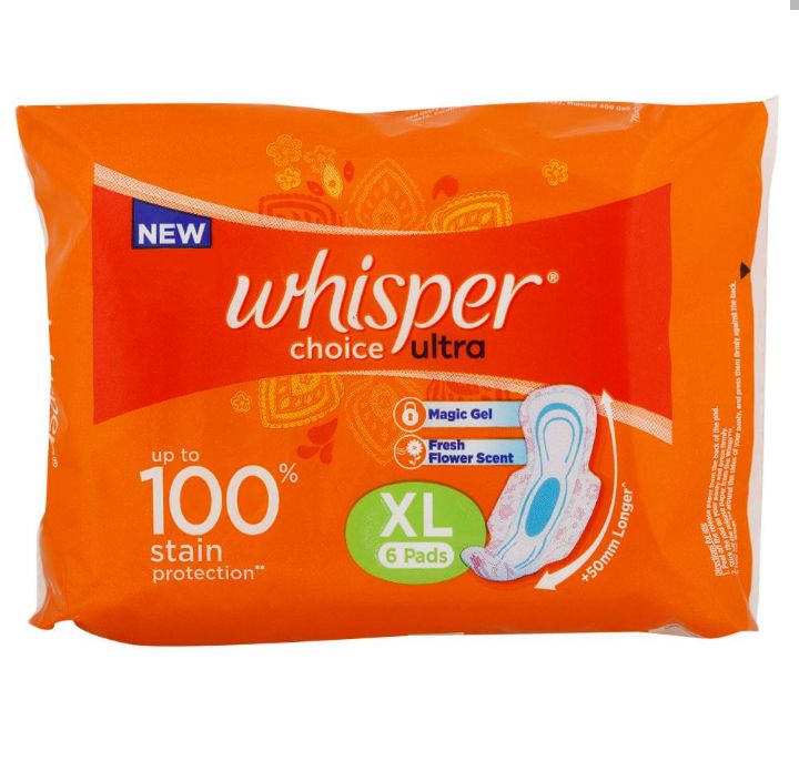 Whisper Choice Ultra Sanitary Napkin with Wings (XL) - 6pads