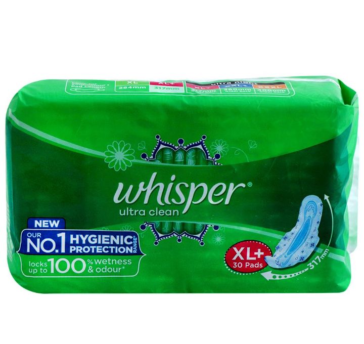 Whisper Ultra Clean Sanitary Napkin with Wings (XL+) - 30pads