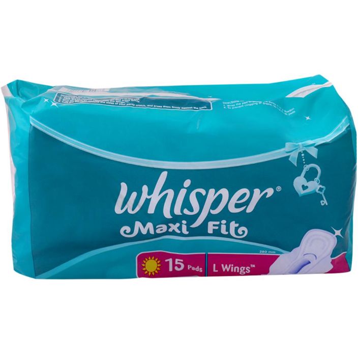 Whisper Maxi Fit Sanitary Napkin with Wings (L) - 15pads