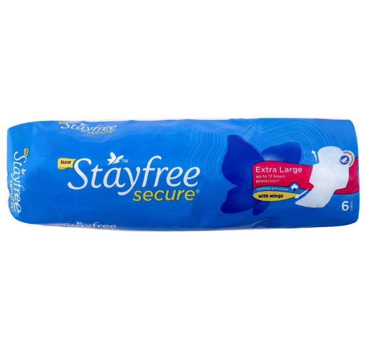 Stayfree Secure Cottony Soft Cover Sanitary Napkin with Wings (XL) - 6pads