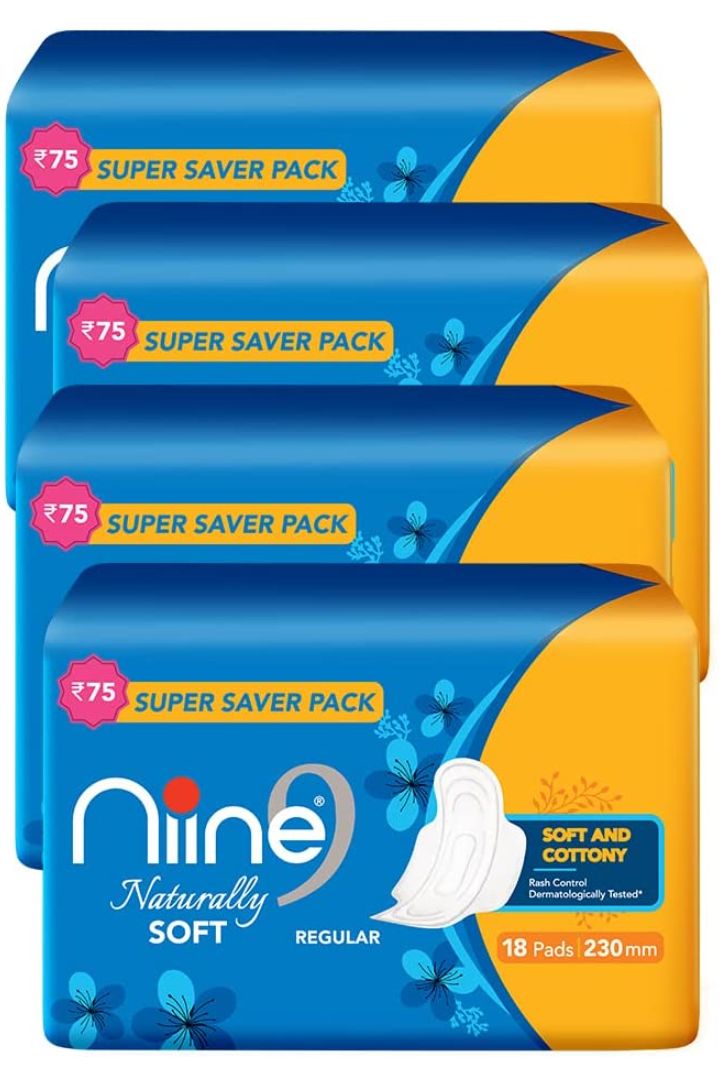 Niine Naturally Soft Regular Sanitary Napkins - 18pads×4 (Pack of 72pads)