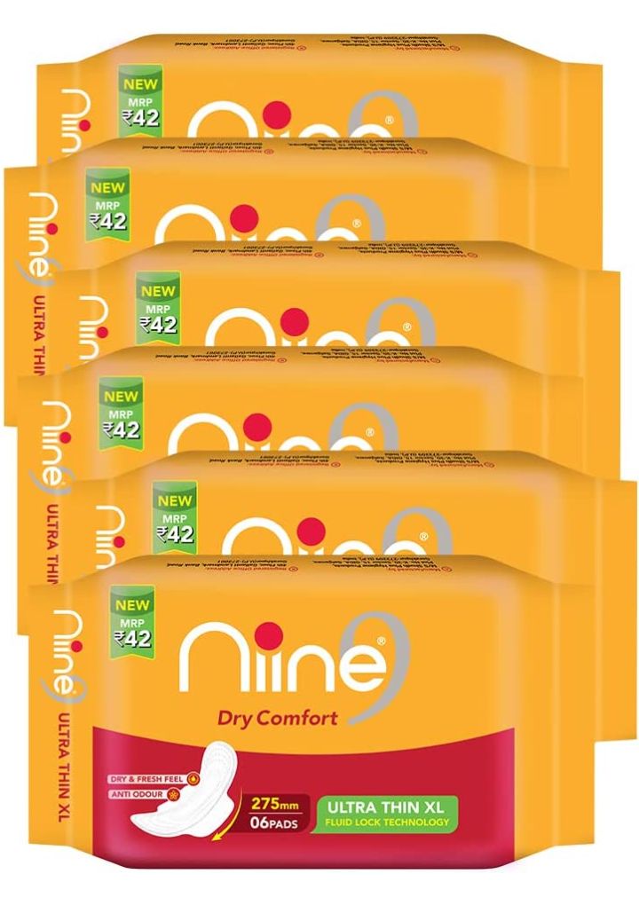 Niine Dry Comfort Ultra Thin Sanitary Pads , Extra Long - 6pads × 6 (Pack of 36pads)