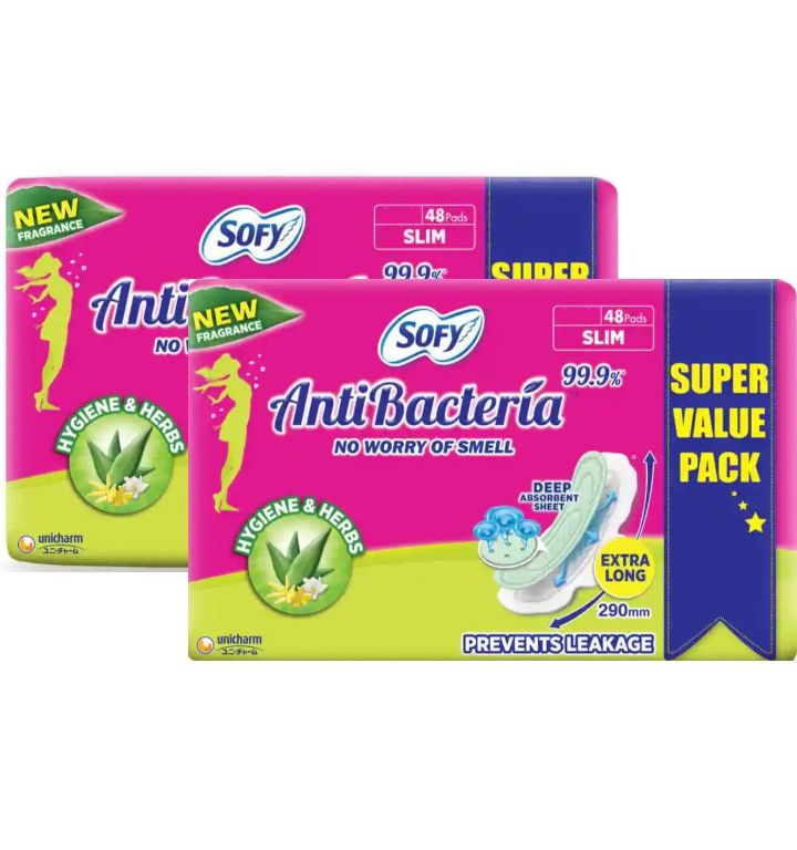SOFY Anti-Bacteria Sanitary Napkins , XL-48 Pads, Pack of 2