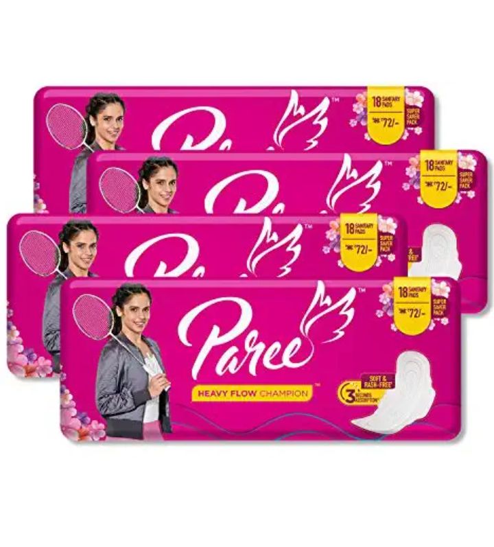 Paree Soft & Rash Free Sanitary Pads For Heavy Flow 18 Pads- Regular Sanitary Pad (Pack of 4)
