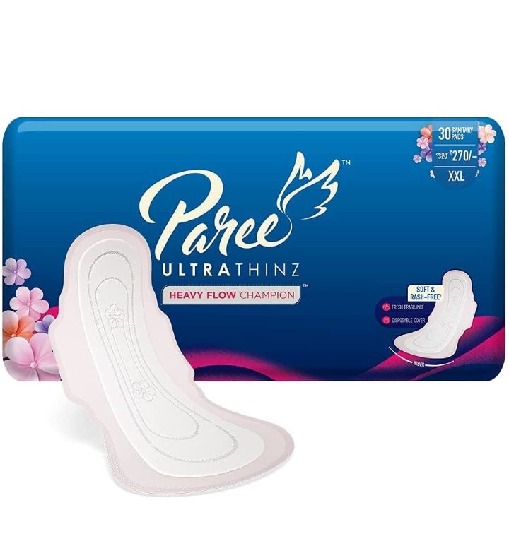Paree Ultra Thinz Soft and Rash Free Sanitary Pad for Heavy Flow , 30 Pads- XXL (Tri-Fold)