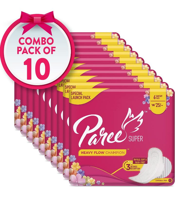 Paree Super Regular Sanitary Pads Tri-Fold - 6 Pads (Combo of 10)