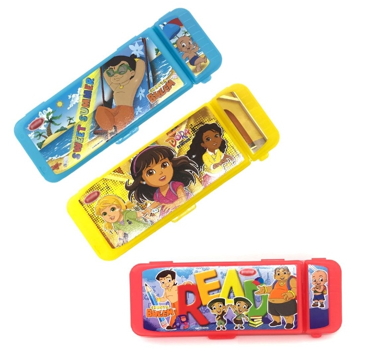 Homee Ware Plastic Pencil Box/Drawing Box with Inbuilt Sharpener & Eraser 22.5 x 3.5 cm (Pack of 3) HOMEE WARE