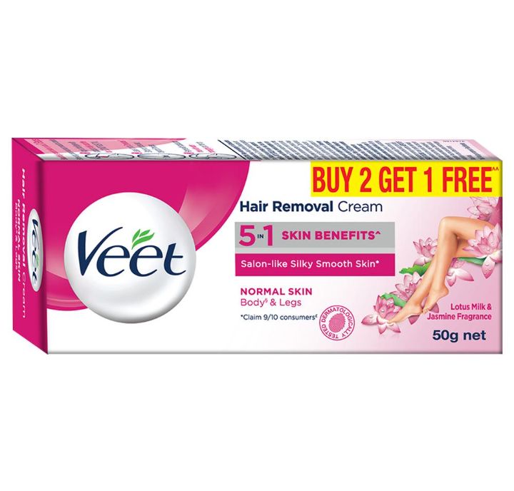 Veet 5 in 1 Skin Benefits Body & Legs Hair Removal Cream for Normal Skin 50 g (Buy 2 Get 1 Free)