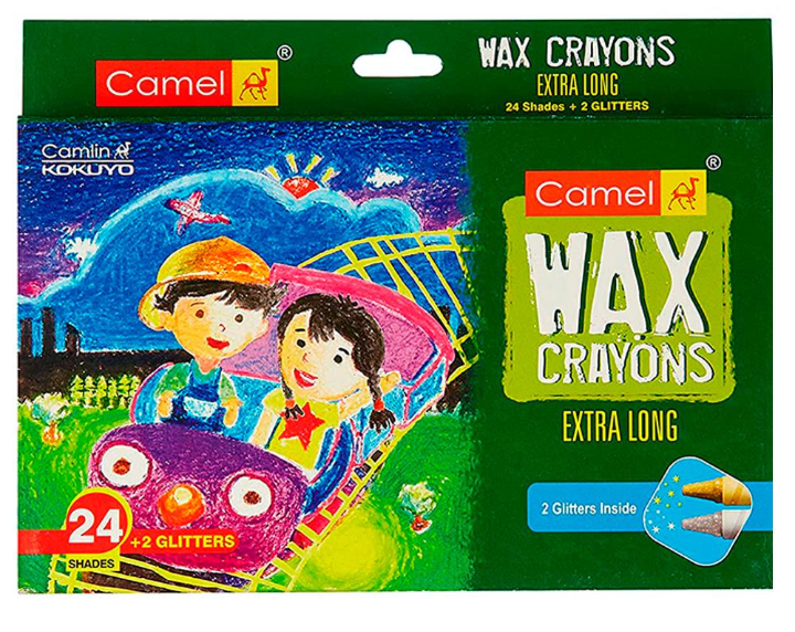 Camlin Extra Long Wax Crayons With 2 Glitter Shades (26 Shades)