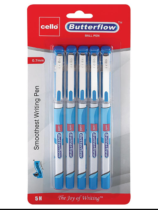 BC Cello 0.7 mm Butterflow Blue Ballpoint Pen (Pack of 5)