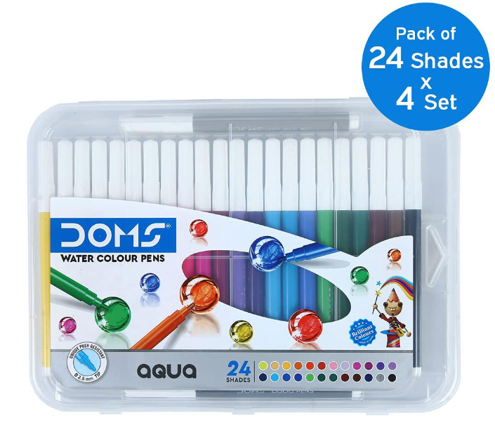 Doms Aqua Non-Toxic Watercolour Sketch Pen Set with Plastic Case, Pack of 4