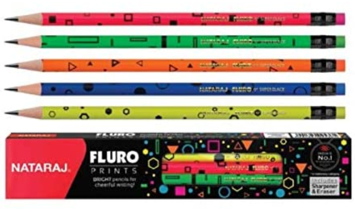 Nataraj Fluro Prints Rubber Tipped Pencils Pack Of 30 Pencils
