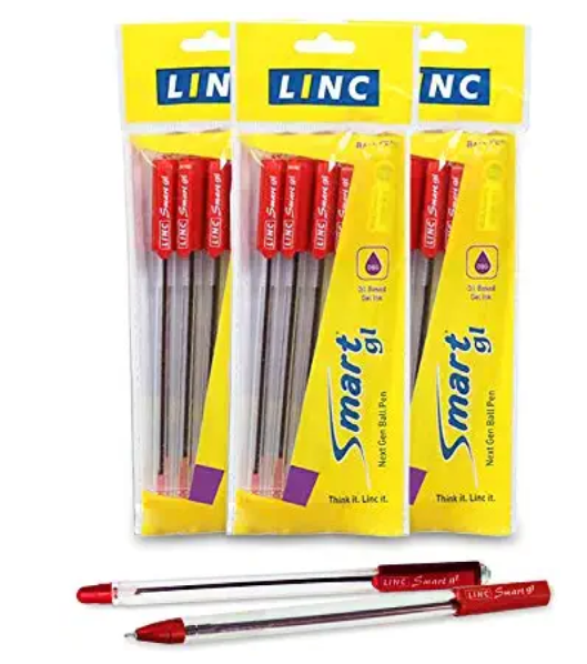 Linc Smart GL Ball Pen (0.6 mm, Transparent Body, Red Ink, Pack of 50)