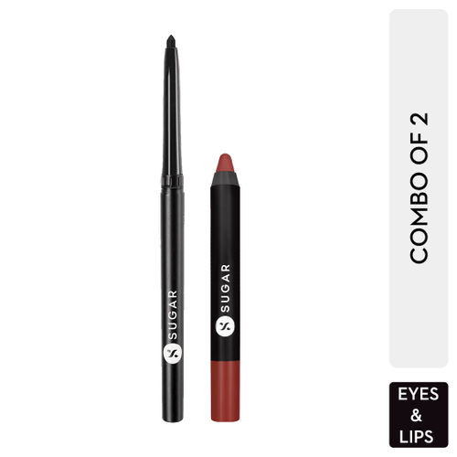 SUGAR Cosmetics Matte As Hell Crayon Lipstick & Kajal- 17 Brandy Harrington + 01 Black Out Combo