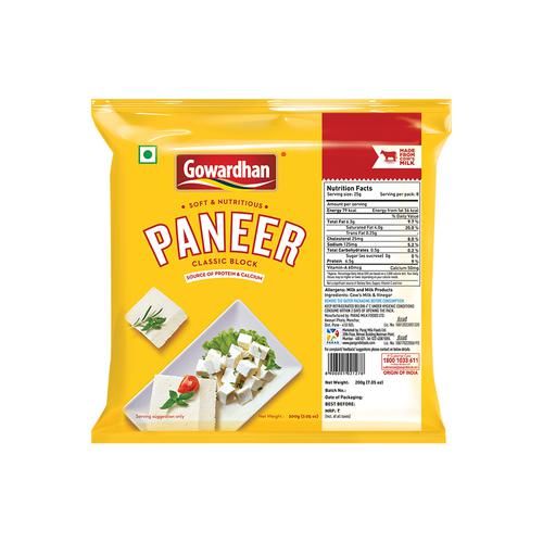 Gowardhan Fresh Paneer - Classic Block, 200 g Pouch