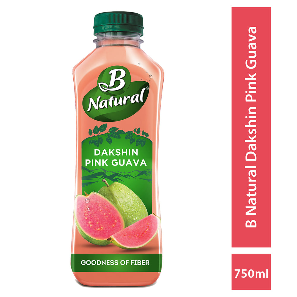 B Natural Dakshin Pink Guava Juice, Goodness of fiber, Made from choicest Guavas, 750 ml