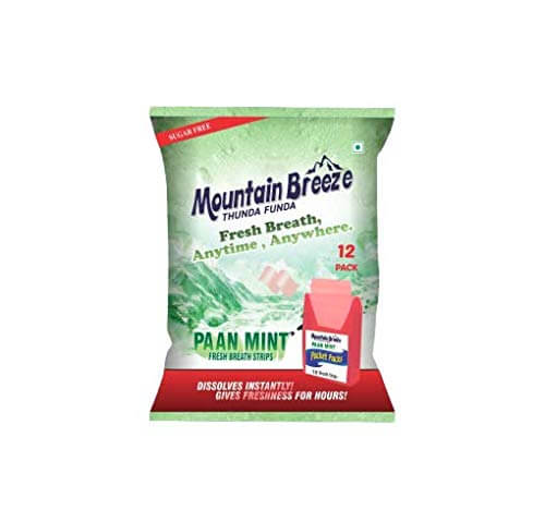Mountain Breeze Sugar-Free Panmint Fresh Breath Strips ( 18 Strips Each ) Pack of 12 x 18 = 216 Strips