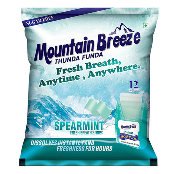 Mountain Breeze Sugar-Free Spearmint Fresh Breath Strips ( 18 Strips each ) Pack of 12 x 18 = 216 Strips