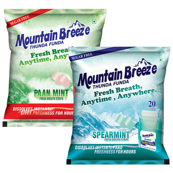Mountain Breeze Sugar-Free Paanmint-Spearmint Combo Fresh Breath Strips (7 Strips each) Pack of 2 x 20 = 280 Strips