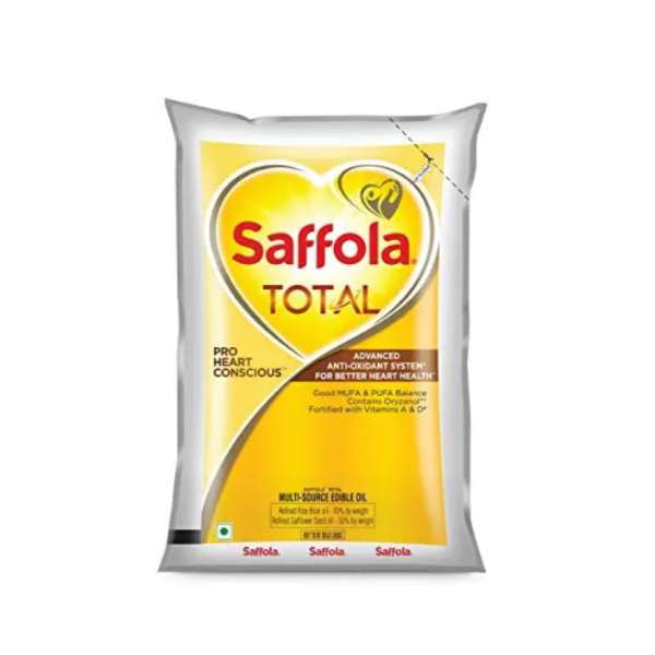 Saffola Total Refined Cooking oil | Blend of Rice Bran & Safflower oil | Helps Manage Cholesterol | 1 Litre pouch