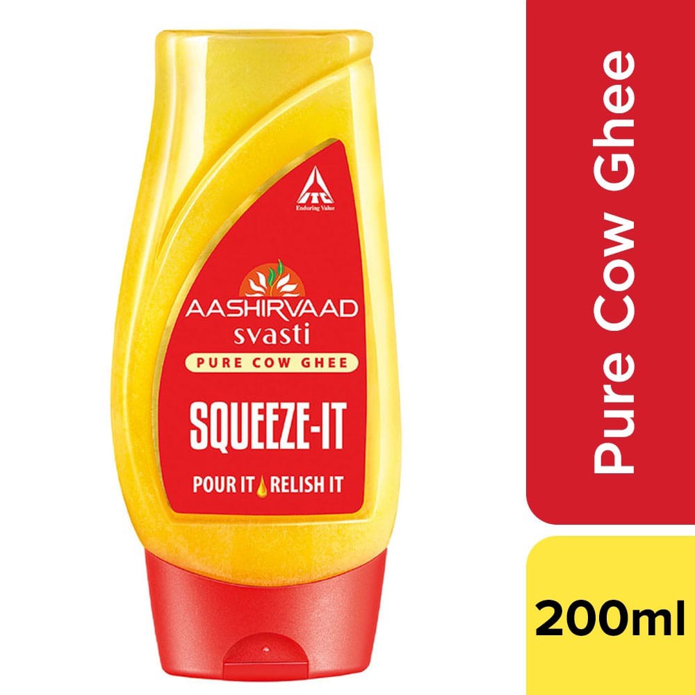 Aashirvaad Svasti Pure Cow Ghee, Squeeze-It 200ml, Desi Ghee with Rich Aroma