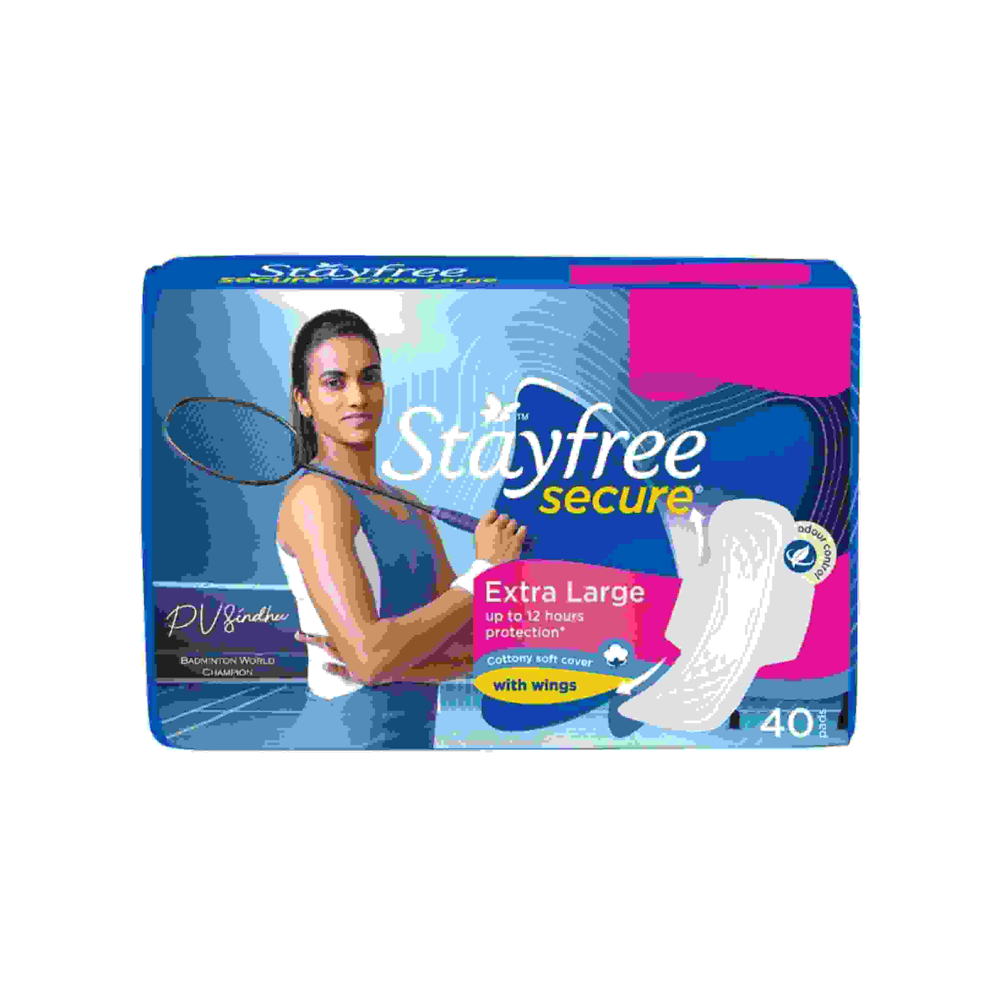 Stayfree Secure Cottony Soft Cover Sanitary Napkin with Wings (XL) 40 pads