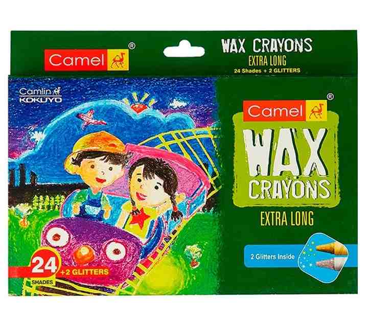 Camlin Extra Long Wax Crayons With 2 Glitter Shades (26 Shades) CAMLIN