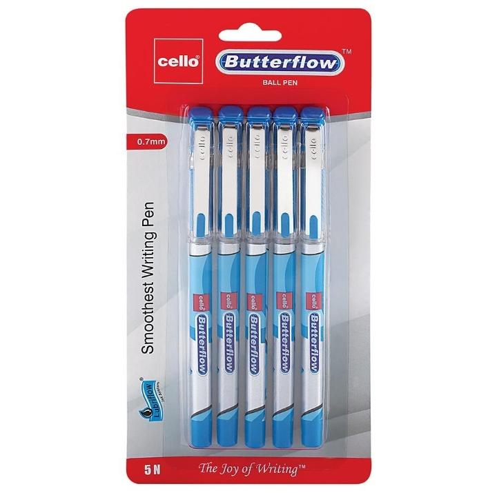 Bic Cello 0.7 mm Butterflow Blue Ballpoint Pen (Pack of 5)