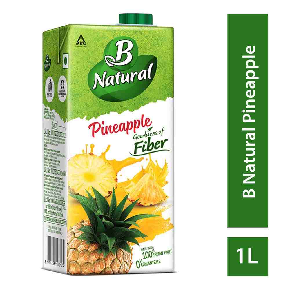 B Natural Pineapple Juice, Goodness of fiber, Made from choicest Pineapples, 1 litre